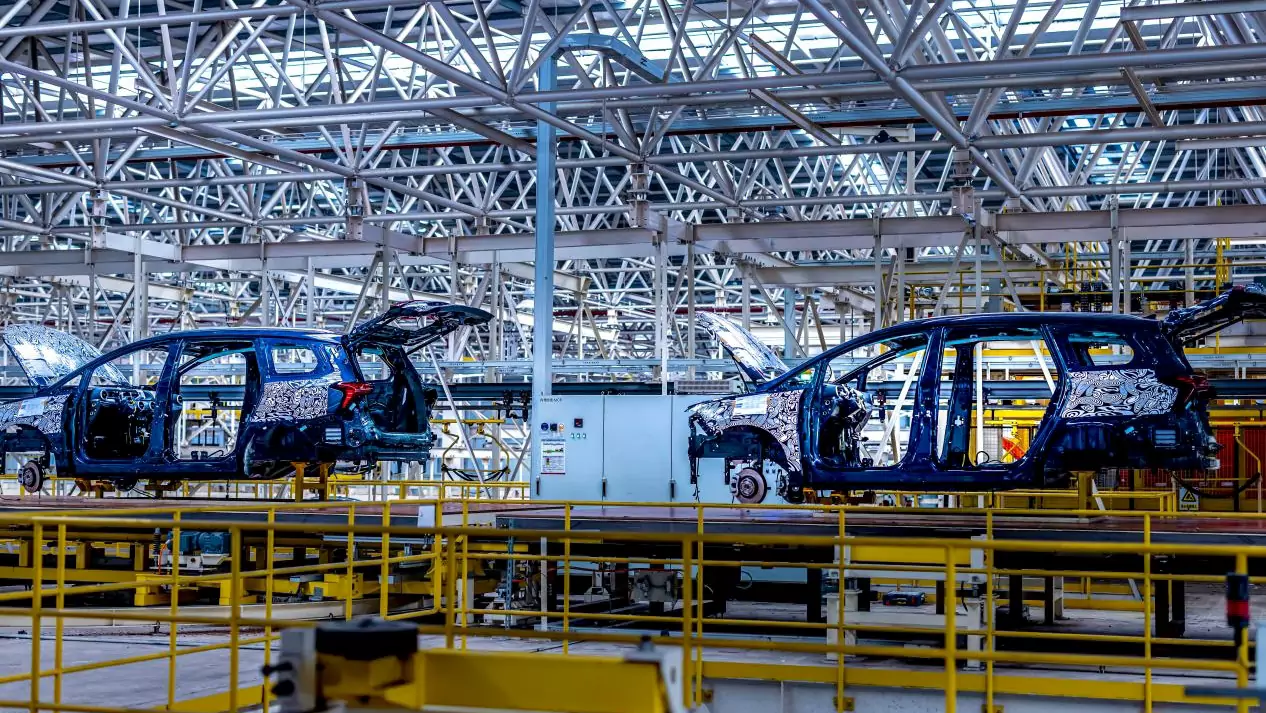 Assembly line in a car production plant