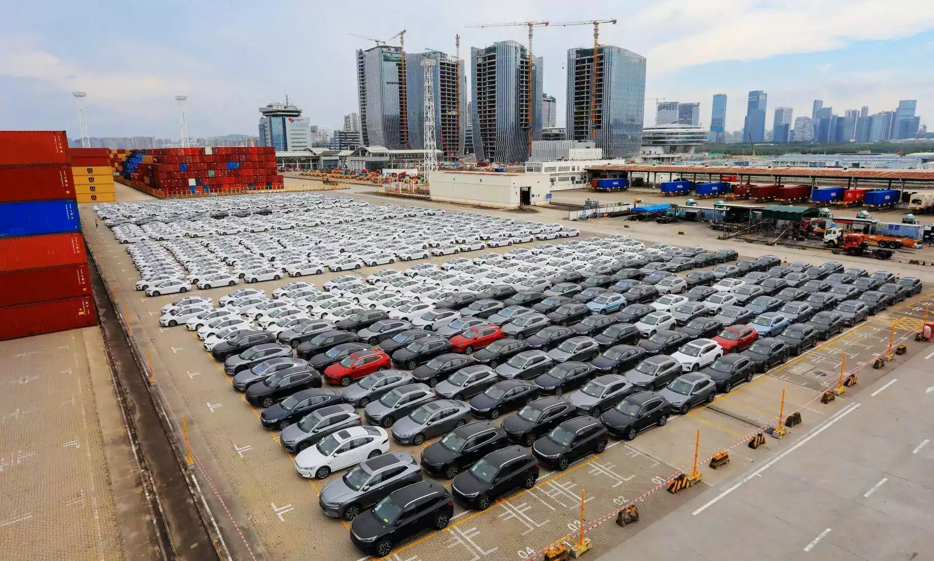 New cars parked at the port